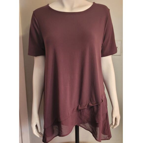 Zenana Outfitters Plum Purple Layered Longline Blouse Sz Large Asymmetrical - Picture 1 of 10